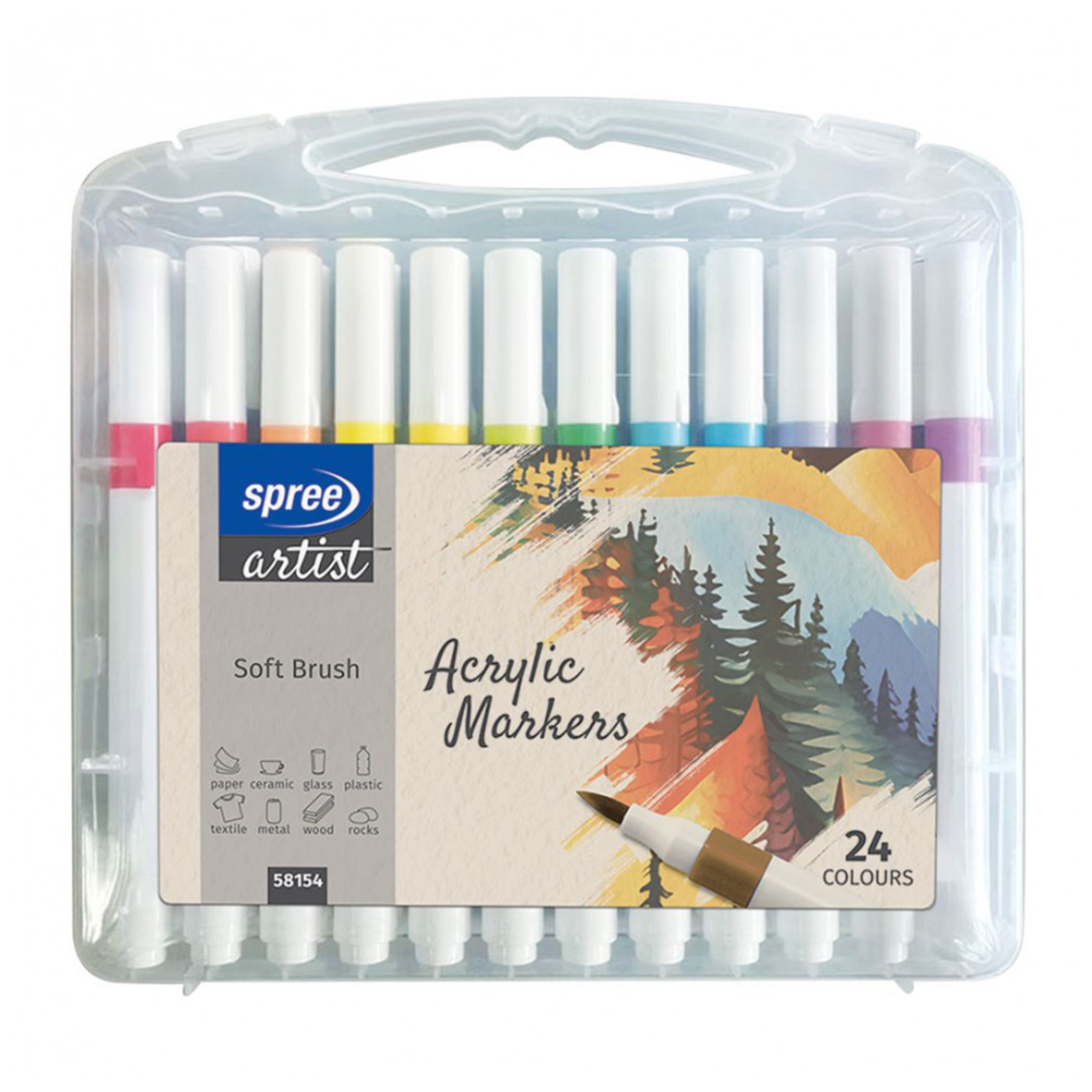 Маркери акрилни Spree, 24цв., Soft Brush, 58154