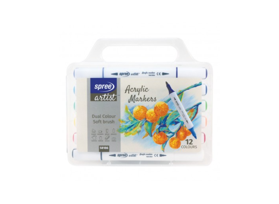 Маркери акрилни Spree, 6бр./12цв., Soft Brush, 58186